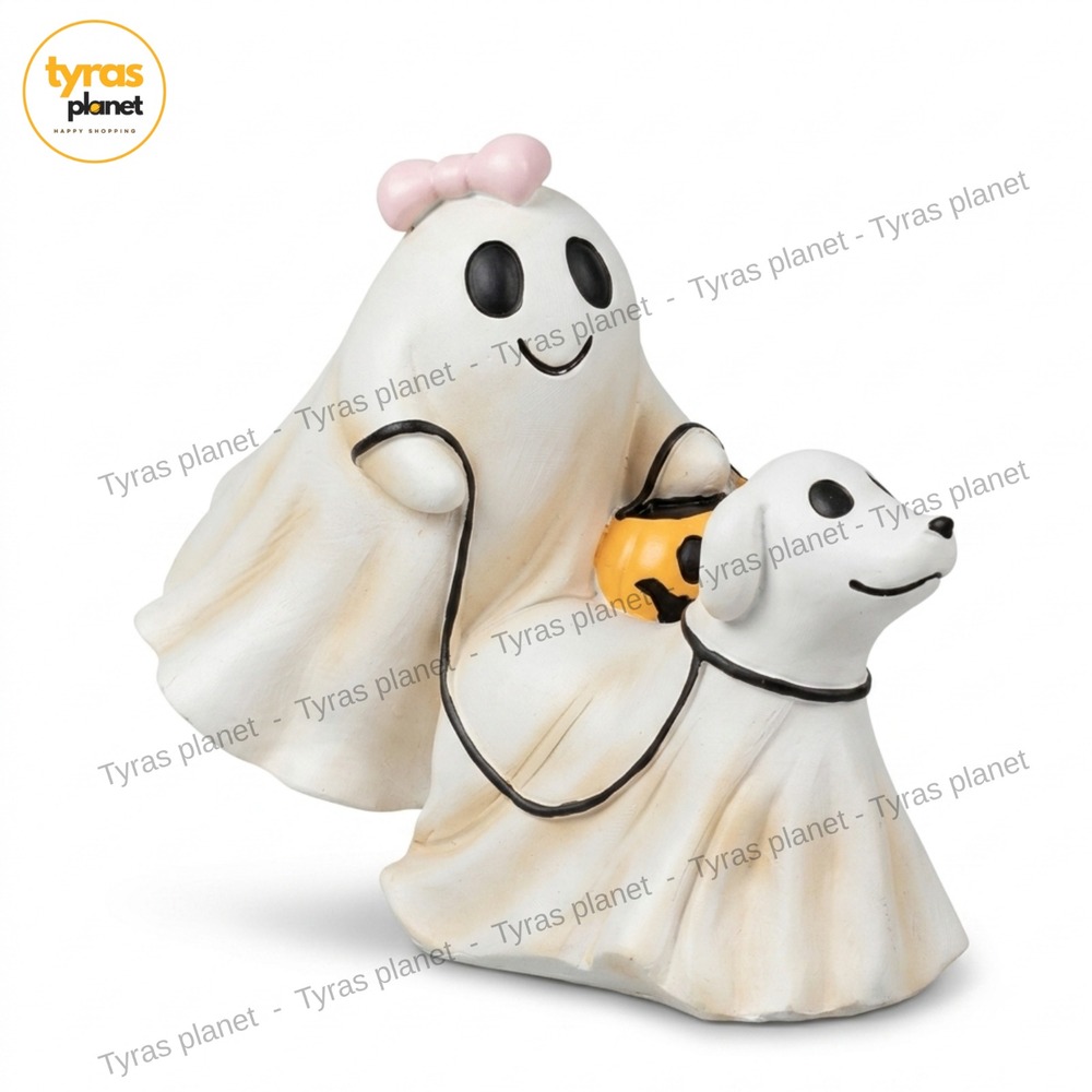 Goblin & Ghoul Pink Bow Girl Ghost Walking Dog Pumpkin Halloween Figurine BUST